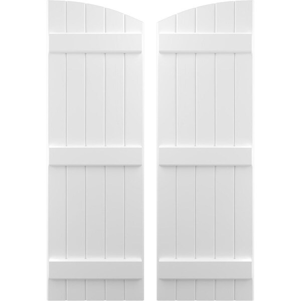 Ekena Millwork Americraft 5-Board (3 Batten) Wood Joined Board-n-Batten Shutters w/Ellipt Top, ARW401BE518X77WHH, PR ARW401BE518X77WHH - main